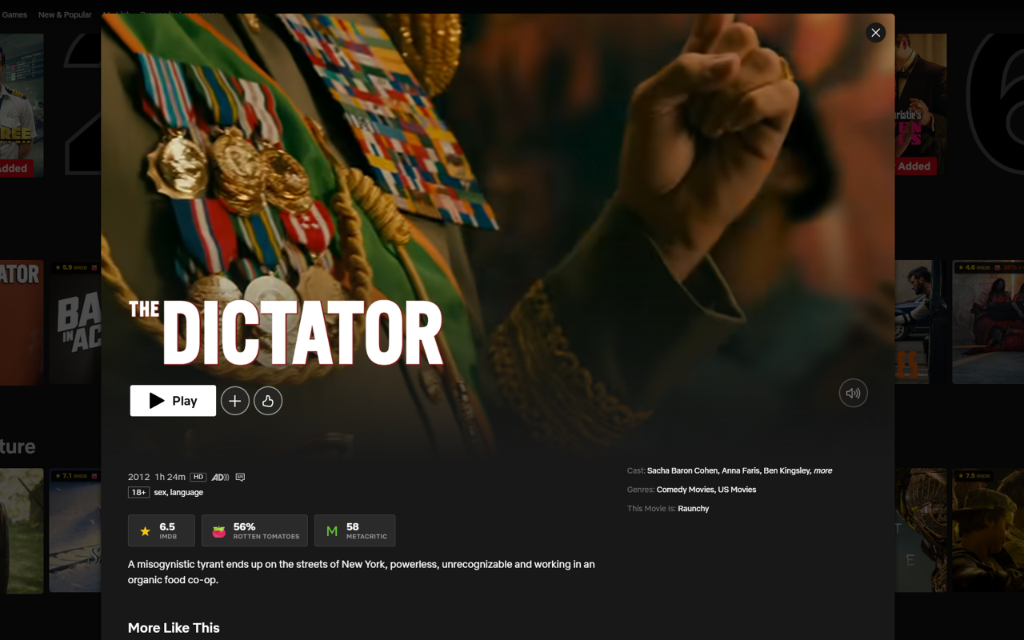 NetRot showing IMDb rating of 8.7, Rotten Tomatoes score of 94%, and Metacritic score of 85 on a Netflix movie card